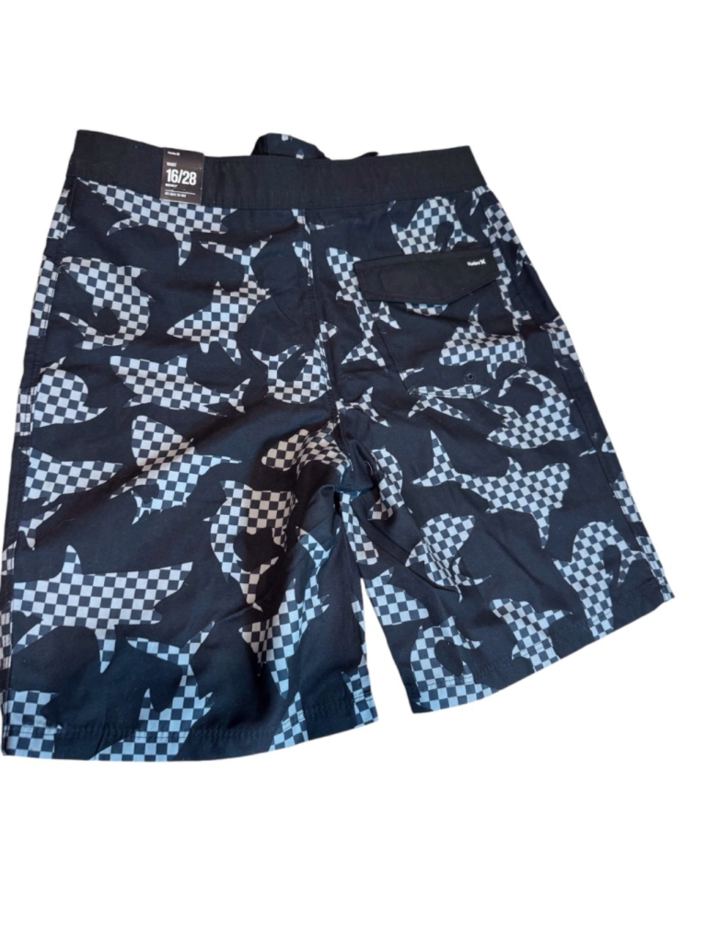Hurley boys Black & White Checkered shark Swim Trunks Size 16/28 - Picture 2 of 3